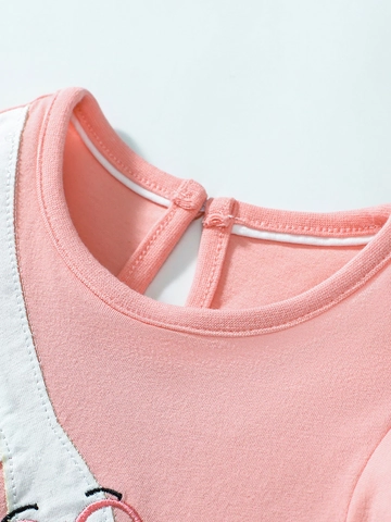 Little Maven Vestito da Bambina Estivo in Cotone Rosa Manica Corta Cartone Animato Cigno Applicazione Maniche con Volant Linea ad A