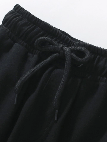 Kids Cargo Leggings Boys Girls Solid Black Cotton Knitted Sweatpants With Pocket Elastic Waist Drawstring Jogger Pants