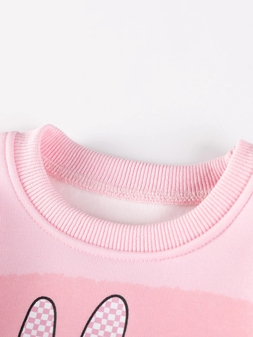 Set da Due Pezzi per Bambine Felpa con Stampa Coniglio Foderata in Pile e Pantaloni a Zampa a Costine Vestiti Casual Autunno Inverno