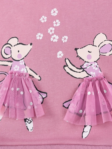 Little Maven Completo da Bambina Foderato in Pile Top a Manica Lunga Rosa con Topo dei Cartoni Animati e Pantaloni con Fiocco