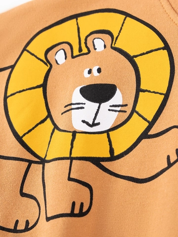 Set di Abbigliamento per Bambini in Cotone Ragazzi Leone Coccodrillo Stampa Cartoon Felpa e Pantaloni Autunno Casuale Manica Lunga Giallo Zenzero