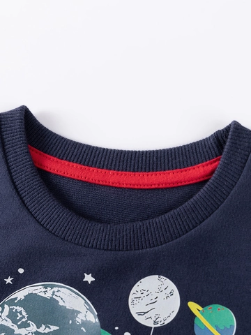 Jungen Herbst Langarm Marineblaues Sweatshirt Mit Astronauten Planeten Druck Und Graue Cargo Jogginghose Kinder Baumwolle Kleidung