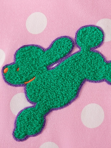 Abito in Cotone a Maniche Lunghe per Bambina Rosa Bianco a Pois Cucciolo Cane Ricamo Patch Autunno Vestiti da Principessa per Bambini