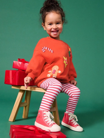 Mädchen Weihnachten Fleece Oberteil Und Gestreifte Hose Cartoon Lebkuchenmann Muster Lässig Herbst Winter Kleidung Outfit