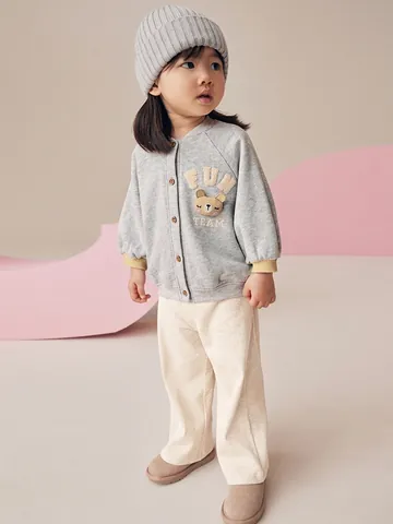 Little Maven Παιδικό Φθινοπωρινό Σετ Ρούχων Γκρι Μπλούζα Με Απλικέ Αρκουδάκι Και Μπεζ Ριμπ Παντελόνι Casual Στυλ Για Κορίτσια