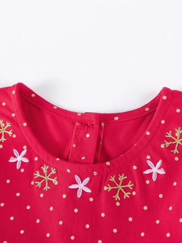 Robe de Noël Rouge à Pois Manches Longues pour Fillette Avec Broderie Renne Volants Robe de Princesse Mignonne pour Fête