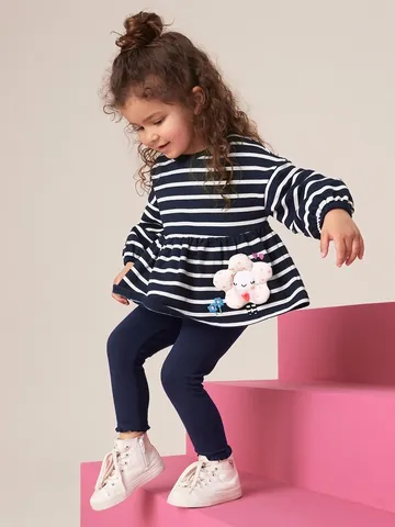 Meisjes Herfst Gestreepte Lange Mouw Top en Broek Set Katoen Cute Ster Bloem Patchwork Westerse Stijl Casual Kleding Set