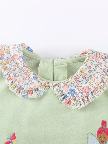 Girls Two Piece Clothing Set Fairy Embroidery Sweatshirt Top Pink Pants Fall Cute Cotton Peter Pan Collar Kids Outfits