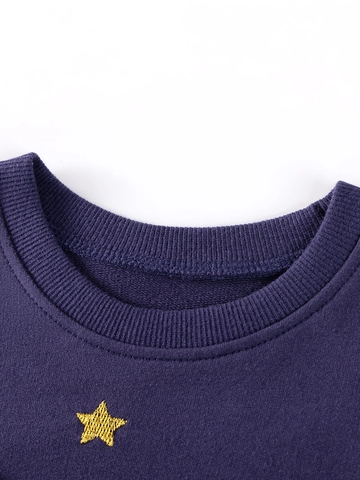 Set Completo da Bambina 2 Pezzi Manica Lunga Blu Notte Felpa Unicorno Paillettes Pantaloni a Costine Viola Autunno Inverno
