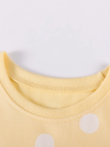 Girls Yellow Polka Dot Long Sleeve Dress 100% Cotton Swan Applique Ruffle Shoulder Autumn Casual Kids Toddler Midi Dress