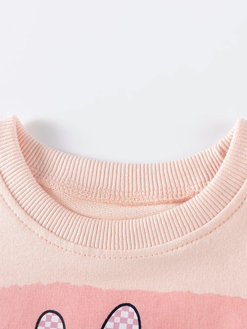 Ensemble de Vêtements d'Automne pour Filles Sweat-shirt en Coton Imprimé Lapin Rose et Pantalon Nervuré Hauts à Manches Longues