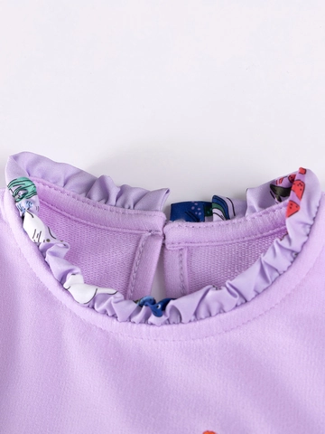 Kleine Meisjes Katoenen Jurk Met Lange Mouwen Ruffle Kraag Dinosaurus Applique Bedrukte Patchwork Sweatshirt Jurken Voor 2-7 Jaar