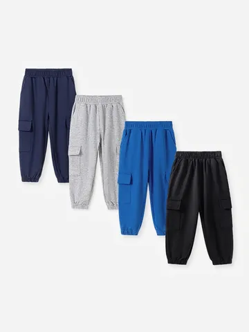 Little Maven Pantalones Cargo de Algodón para Niños Casual Color Sólido Joggers de Cintura Elástica con Bolsillos Niños
