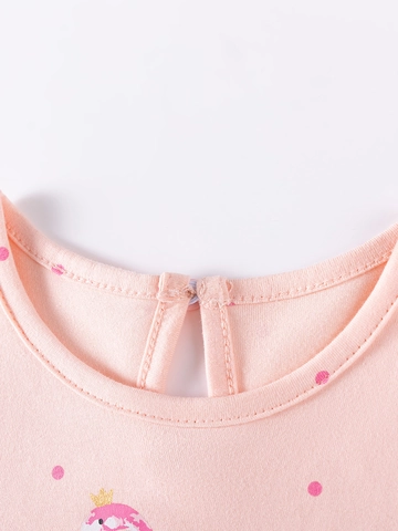 Meisjes Zoete Lange Mouw Roze Jurk Flamingo Print Polka Dot Mesh Splicing Tule Prinsessenjurk Voor Herfst Kinderen