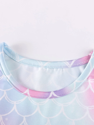 Robe à Manches Longues pour Filles Imprimé Sirène Robe de Princesse en Tulle Arc-en-ciel pour Enfants