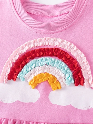 Girls Rainbow Applique Cotton Long Sleeve Top And Pants Outfit Autumn Pink Ruffle Sweatshirt Grey Leggings Kids Clothing
