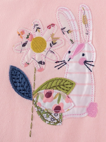 Tenue d'Automne Décontractée pour Petites Filles en Coton Manches Longues Sweat avec Applique Lapin et Pantalon Floral