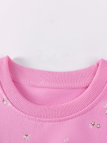 Ensemble Lapin à Manches Longues en Coton pour Filles Sweat-shirt Floral Rose et Pantalon Rose Tenue Décontractée Automne