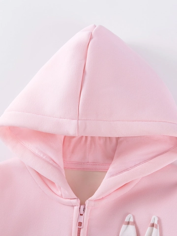Completo Casual da Bambina Felpa Rosa con Cappuccio Foderata in Pile e Pantaloni Cargo Neri Outfit Autunnale Stile Western