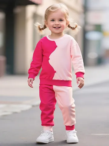 Little Maven Conjunto de Chándal para Niña Poliéster Bloque de Color Sudadera de Manga Larga y Pantalones Dos Piezas