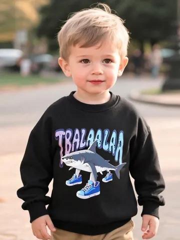 Sweat-shirt en Polaire à Imprimé Requin pour Garçons Haut à Manches Longues et Col Rond pour Enfants Vêtements Automne Hiver