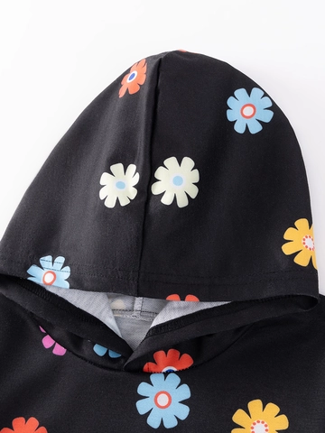 Sweat à Capuche Fille Imprimé Floral Automne Manches Longues Pullover Décontracté Enfants Hoodie Polyester Élasthanne Souple Mode Top