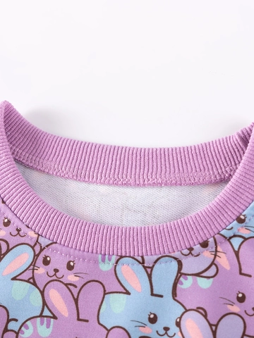 Little Maven Completo Autunnale Bambina Con Stampa Coniglio Cartone Animato Top Manica Lunga E Pantaloni Due Pezzi Casual