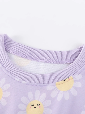 Ensemble de Vêtements pour Filles Pull à Manches Longues et Pantalon en Polyester Imprimé Marguerite Souriante Confortable