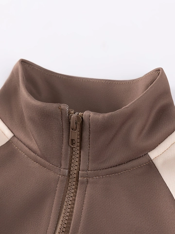 Conjunto de Dos Piezas de Ropa Deportiva Casual para Niños Otoño Manga Larga Media Cremallera Cuello Alto Bloques de Color Chándal de Poliéster para Niños