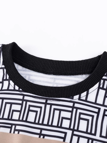Jongens Sportief Trainingspak Set Geometrische Print Lange Mouwen Top En Broek Casual Kleurblok Tweedelige Herfst Outfit