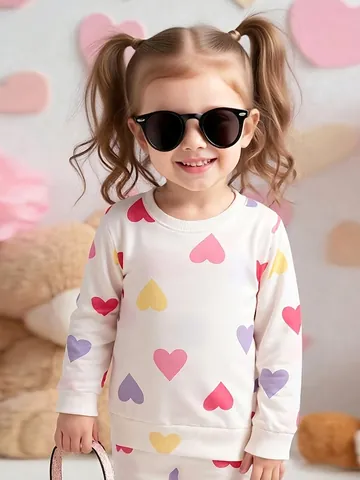Meisjes Sweatshirt met Hartjesprint Schattige Lange Mouwen Pullover Zacht Polyester Kinderen Herfst Top Wit Casual Kleding