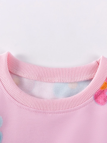 Felpa da Bambina Rosa con Stampa Floreale a Maniche Lunghe Girocollo Pullover per Bambini Abbigliamento Casual Autunnale