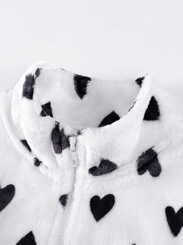 Chaqueta de Forro Polar con Estampado de Corazón para Niñas Sudadera de Manga Lunga con Cremallera para Niños Otoño Invierno