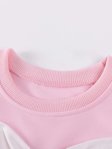 Abito Rosa a Maniche Lunghe per Bambine Con Grande Fiocco Bianco Autunno Dolce Vestito da Principessa Con Volant per Feste