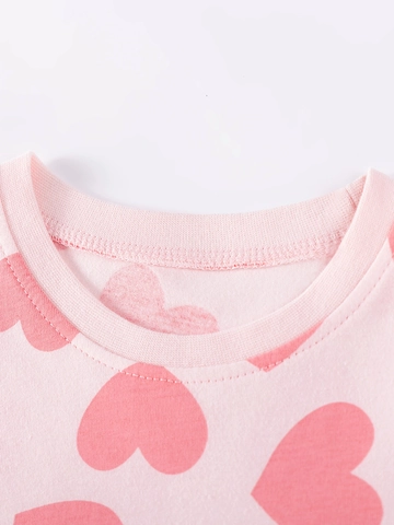 Vestito in Cotone a Maniche Corte per Bambine Rosa con Stampa a Cuori Rossi Estivo Linea a Abiti Casual per Bambini