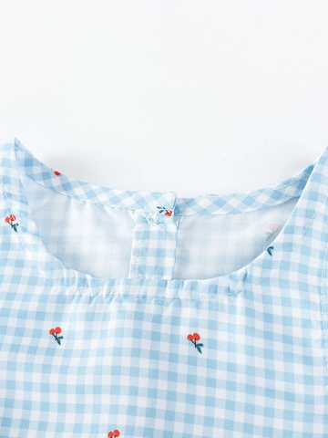 Robe Vichy Sans Manches pour Filles Imprimé Cerise Doux Ourlet à Volants Été Décontracté Coupe Trapèze Robe de Princesse pour Tout-petits Enfants