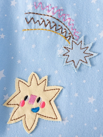 Abito da Bambina in Cotone a Maniche Corte Con Ricamo Unicorno Stella Estate Casual Abito da Principessa Blu