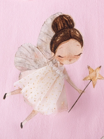Mädchen Pink Baumwolle Sommerkleid Peter-Pan-Kragen Rüschen Kurzarm Cartoon Fee Hase Druck Prinzessin Party Kleidung