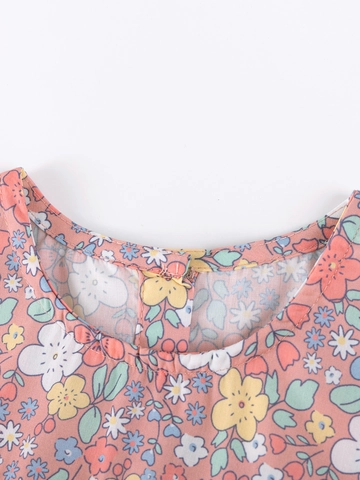 Set Maglietta a Maniche Corte a Fiori Estiva da Ragazza e Pantaloni Rosa con Ricamo Patch Coniglio per Bambini 2-7 Anni