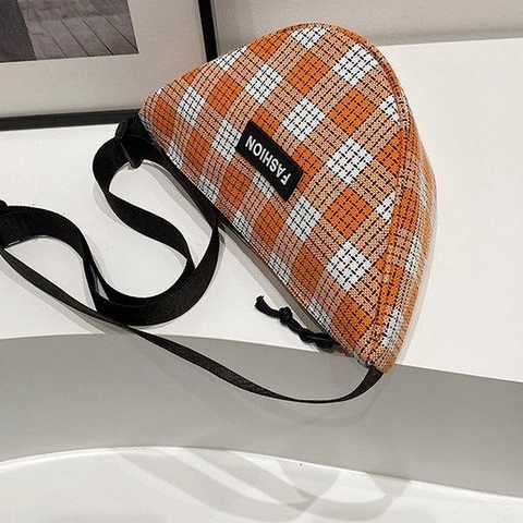 Women Fashion Plaid Canvas Crossbody Bag Casual Checkerboard Shoulder Bag Crescent Chest Bag Daily Travel Messenger Handbag