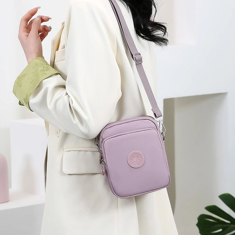 Bolso Cuadrado Pequeño de Tela Oxford para Mujer Bolso Bandolera Casual Bolso para Teléfono Móvil Cremallera Multicapa Color Sólido