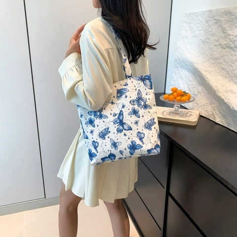 Bolso Tote de Lona Casual para Mujer Estampado de Mariposa Bolso Bandolera de Gran Capacidad Con o Sin Colgante Bolso de Commuter Diario