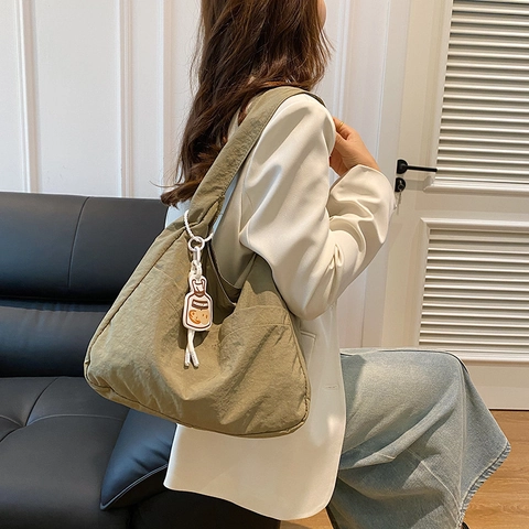 Casual Canvas Shoulder Bag Μεγάλης Χωρητικότητας Γυναικεία Ρετρό Μονόχρωμη Tote Bag Απλή Καθημερινή Hobo Bag