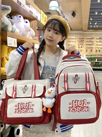 Preppy Style Canvas Backpack For Girls Large Capacity School Bag Letter Print Breathable Travel Daypack Laptop Bag