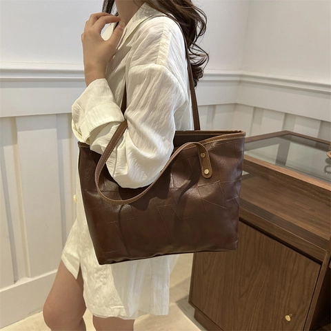 Patchwork Tote Bag And Small Pouch PU Leather Large Capacity Shoulder Handbag Women Fashion Designer For Daily Commute