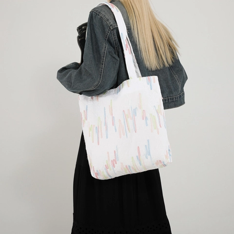 Women Fashion Colorful Embroidery Tote Bag Fabric Large Capacity Shoulder Handbag Daily Commute Chic Trendy Shopper Bag