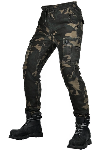 Pantalon Cargo de Moto pour Homme Camouflage avec Protections CE Amovibles Mélange de Coton Tactique Extérieur