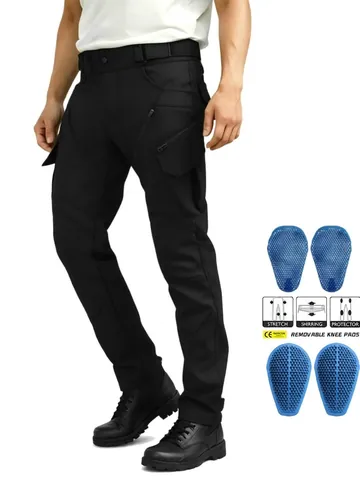 Pantaloni da Moto da Uomo in Cordura Resistenti all'Usura Tattici Cargo Con Ginocchiere Removibili Pantaloni Protettivi Neri