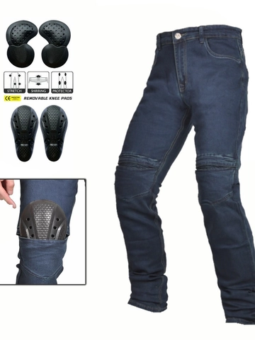 Pantalon de Moto Unisexe en Mélange de Coton Denim Avec Coussinets de Protection Amovibles Pantalon Motard Droit Anti-chute