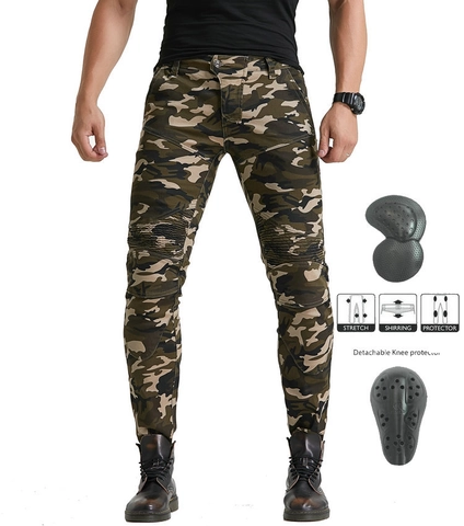 Pantaloni da Moto da Uomo Mimetici con Protezioni Elasticizzati Slim Fit Pantaloni Moto Tattici